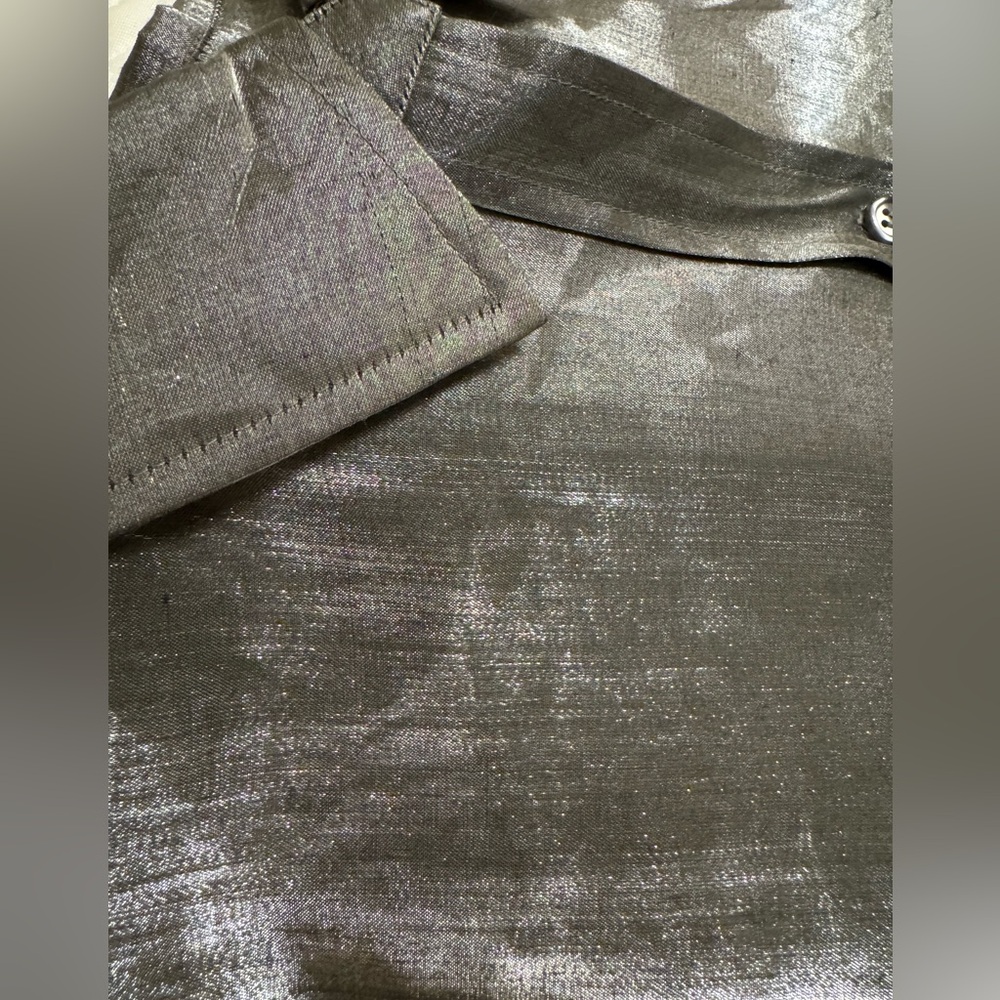 Rachel Roy Shirt Silver Metallic Button-Down Long Sleeves Shirt M Gray - Picture 15 of 15